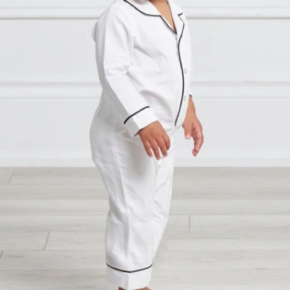 Silk blend pajama size 9-12 months unisex white w/black trim